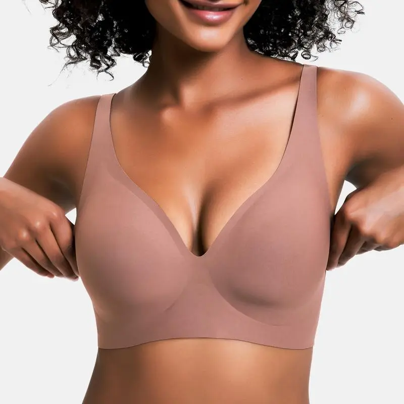 Womens Comfortable Wireless Bras Push Up Bralettes Seamless Tshirts Bras Deep V Everyday Bras