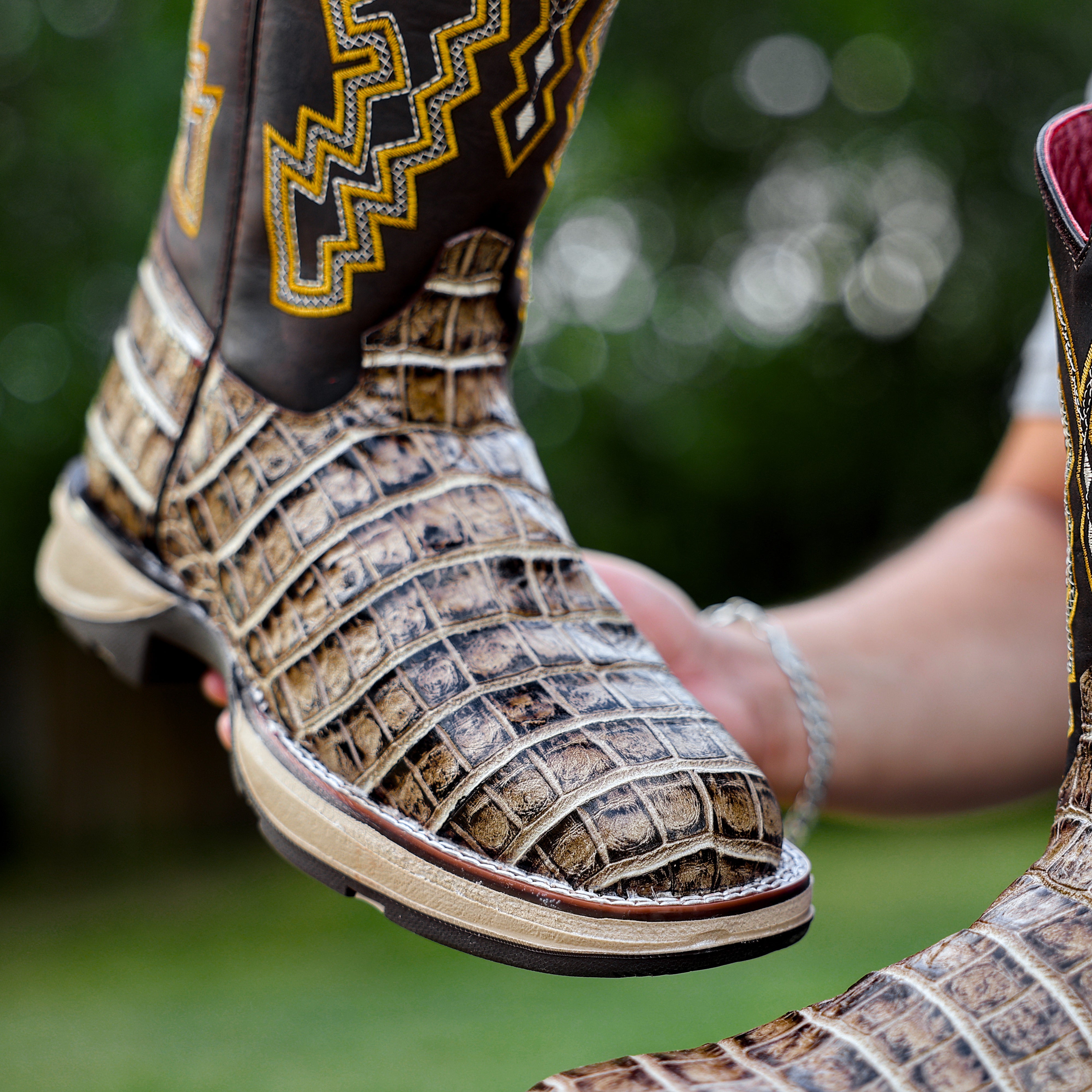 Desert Caiman Belly Leather Boots With 3D Lightweight Sole - Composite Toe