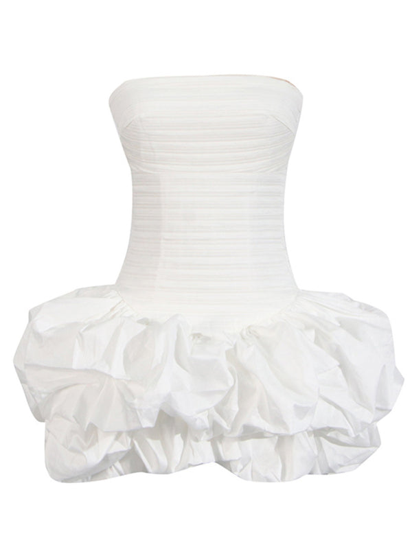 Tube Top High Waist Pleated Tutu Mini Dress