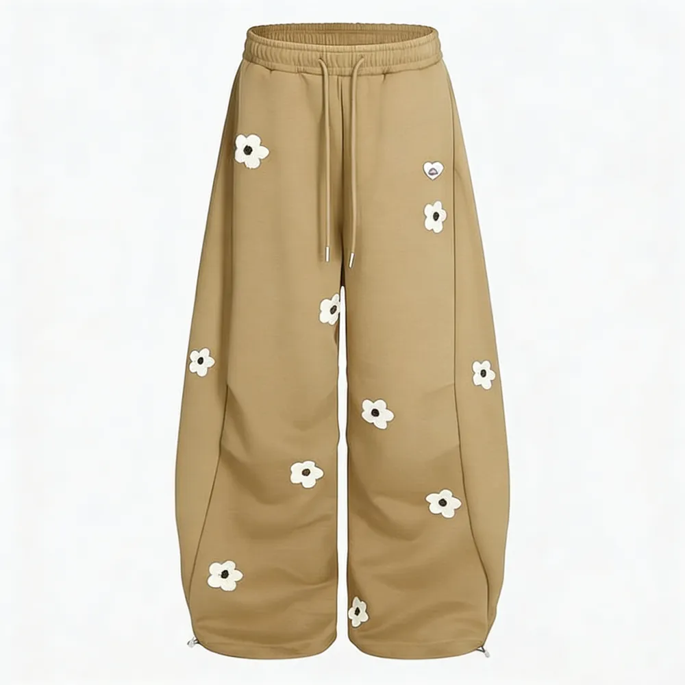 Women's Floral Towel-Embroidery Barrel Sweatpants
