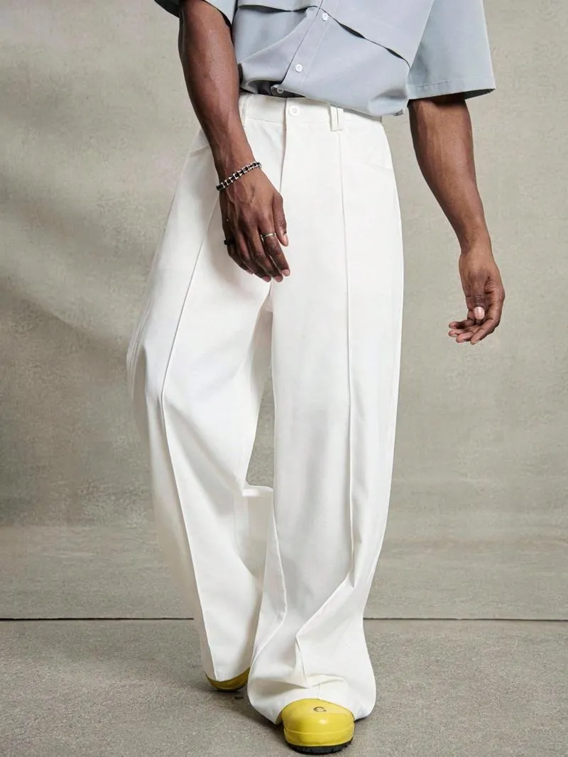 Casual Wide Leg Pants, Versatile Striped Loose Fit Straight Leg Trousers