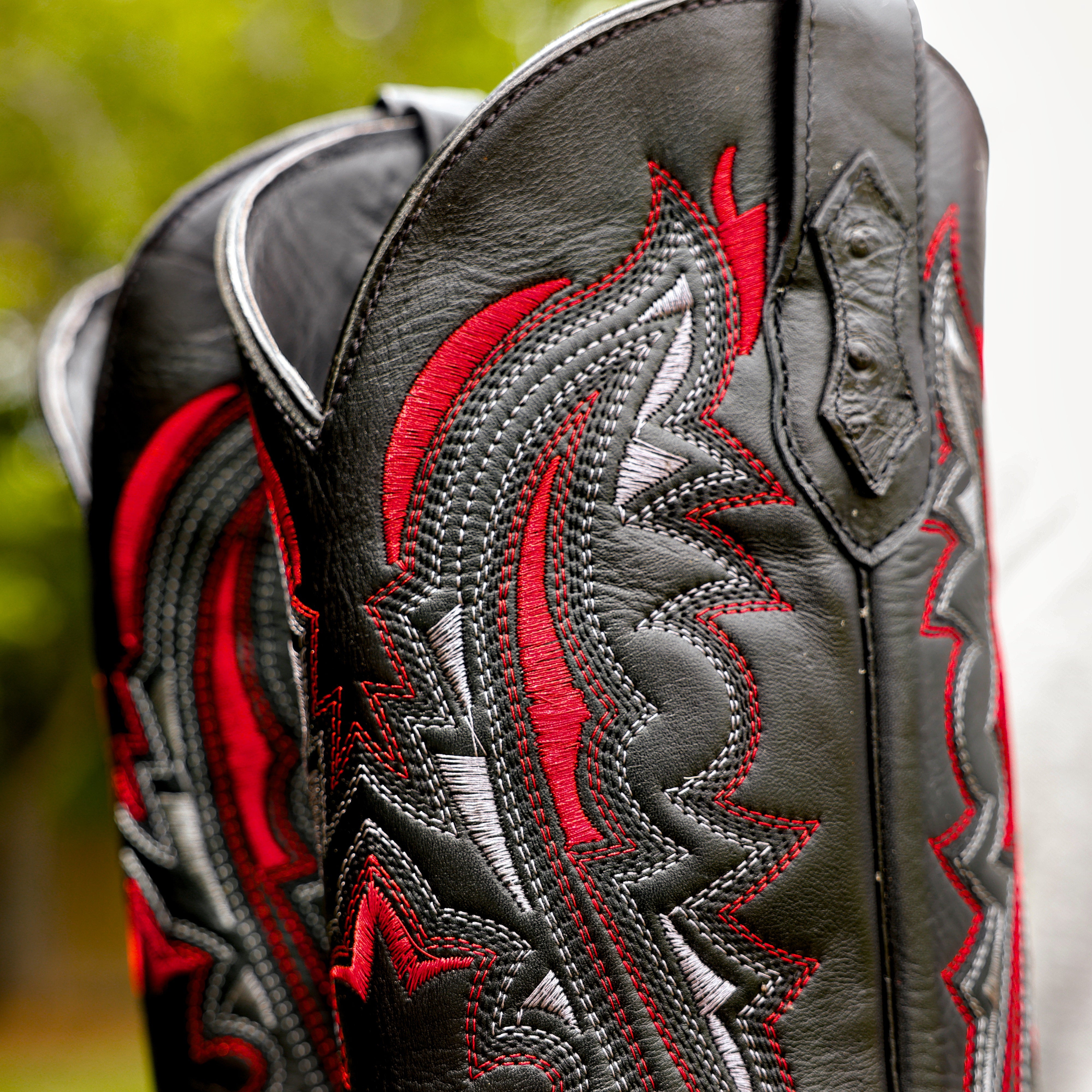 Black Ostrich Leather Boots - Square Toe