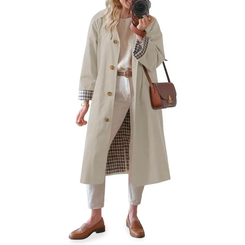 Womens Long Trench Coat Single Breasted Windproof Overcoat