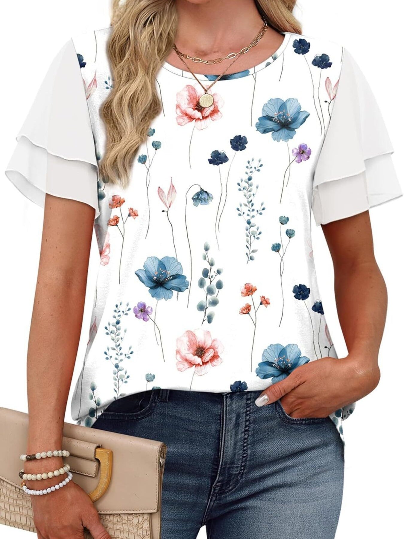 Layered Short Sleeve Round Neck T-Shirt