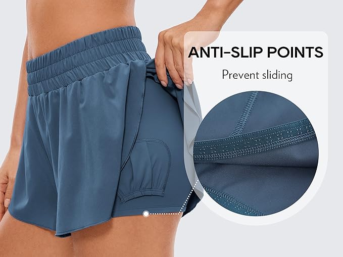🏃Women’s 2-in-1 Mesh Active Shorts – Flowy Overlay & Adjustable Drawstring