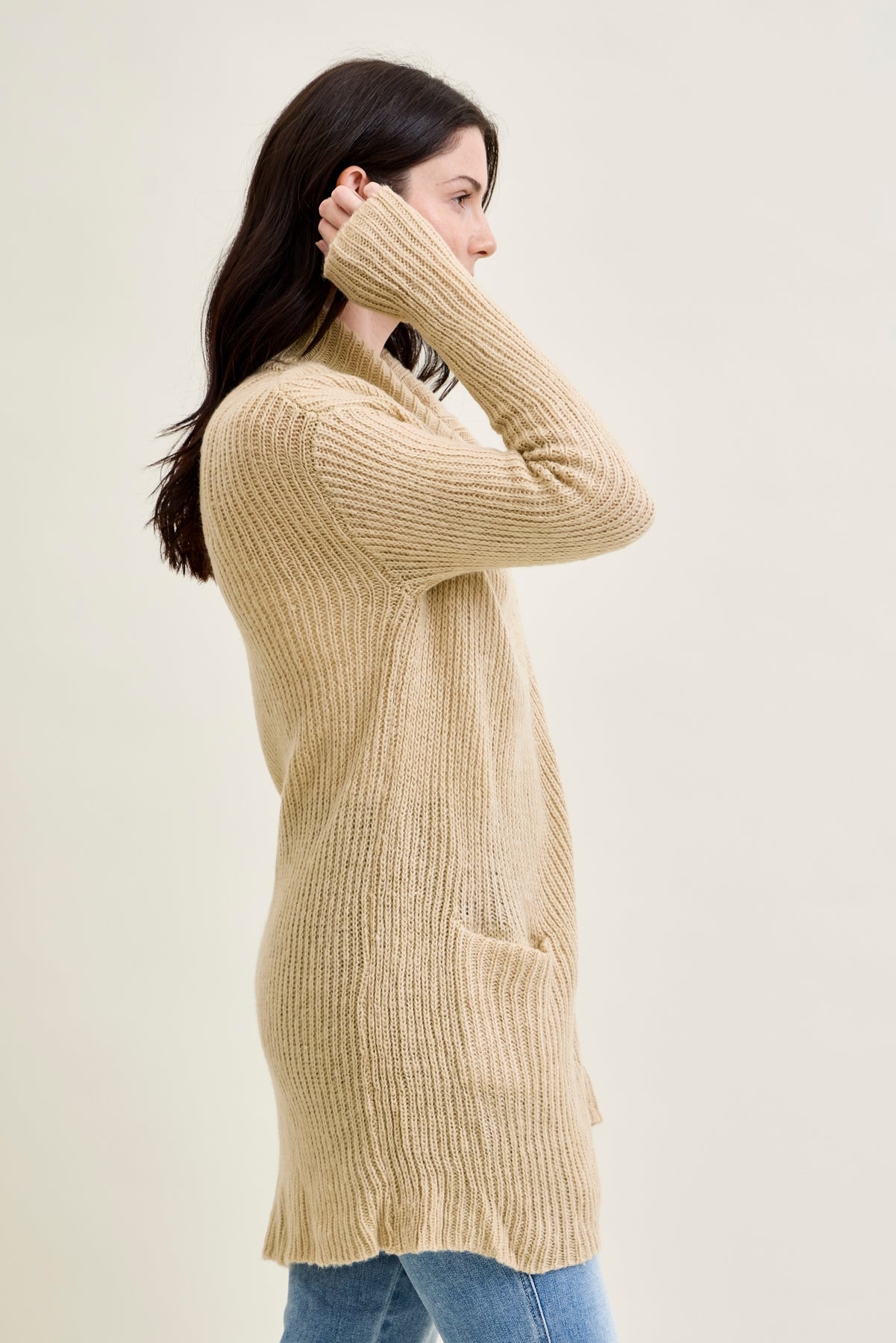 Drape Front Cardigan Beige Sweater