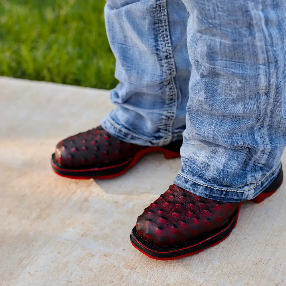 Black Cherry Ostrich Leather Boots With 3D Lightweight Sole - Composite Toe
