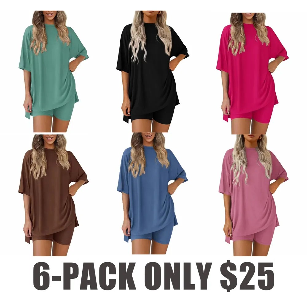 Women's Summer 2-Piece Set - Oversized Shirt & Biker Shorts