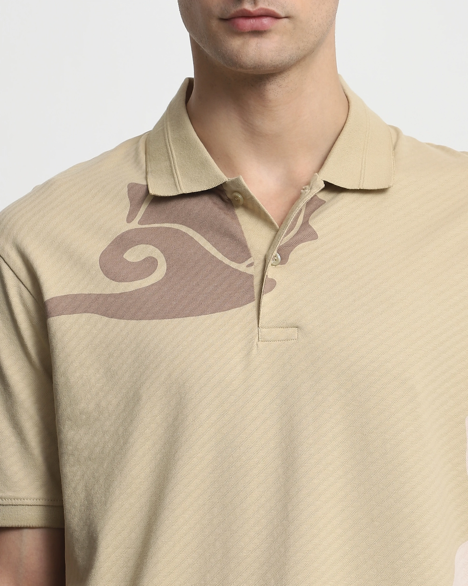Daily Simple Soft  Beige Brocade Texture Polo Shirt