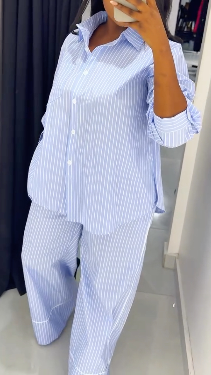 Women's Striped Casual Suit with Lapel