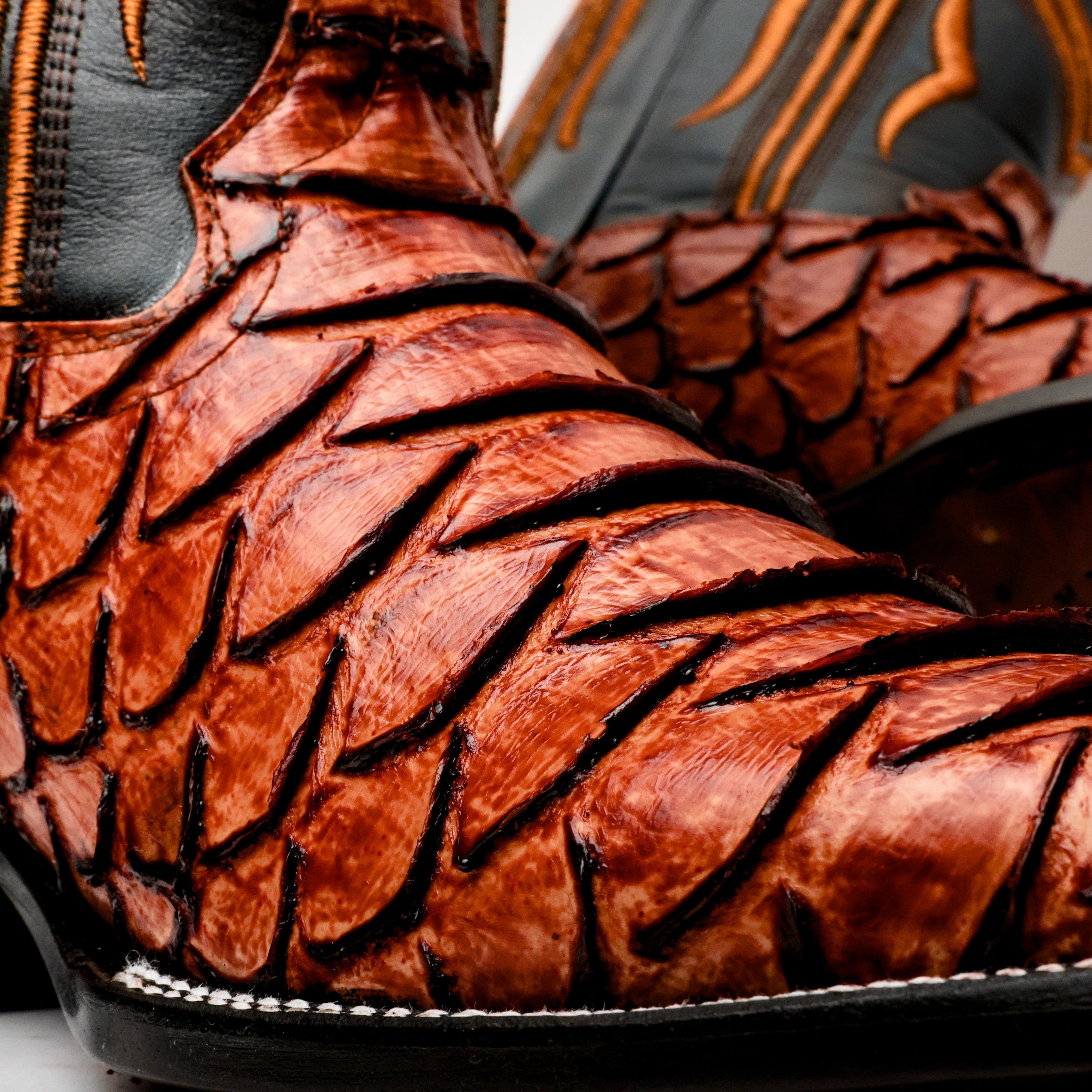 Cognac Jumbo Python Leather Boots - Square Toe