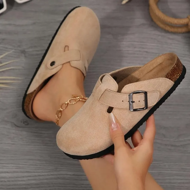 Round-Toe Cork Insoles Flat Buckle Fashion Walking Shoes