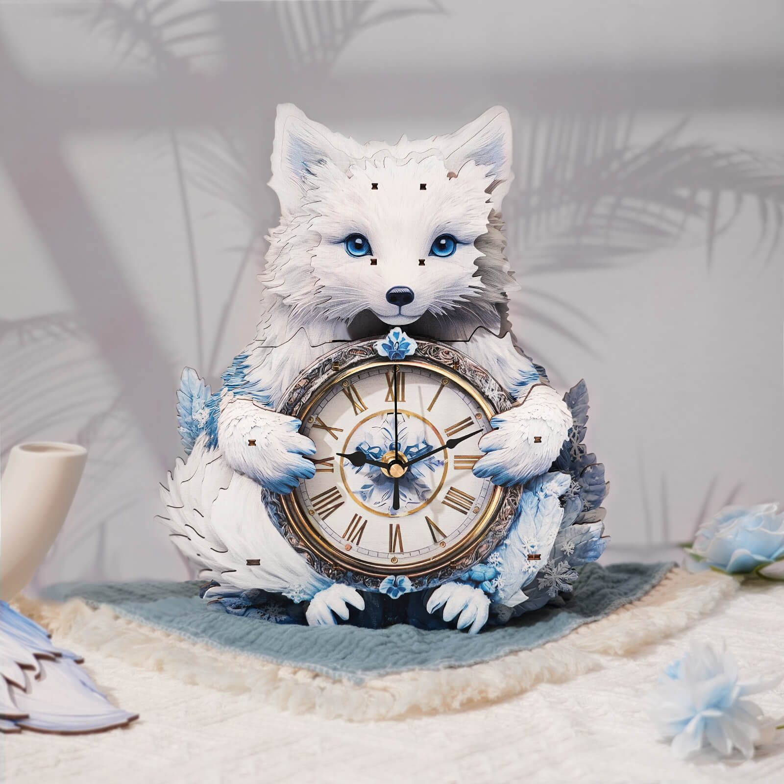 Arctic Foxâ€“ DIY Wooden Clock, 3D Puzzle Craft Kit