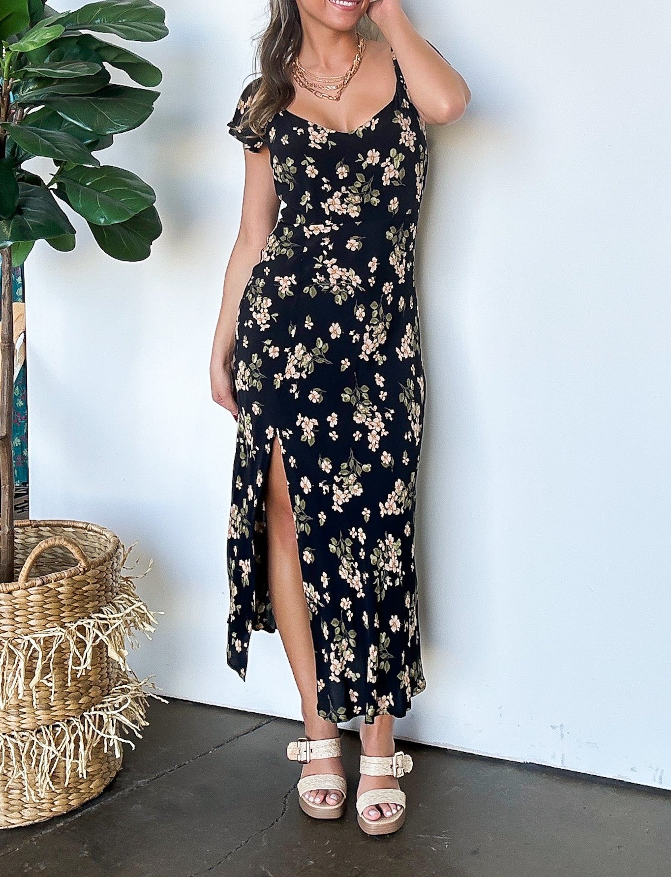 Floral Ruffle Sleeve Midi Dress