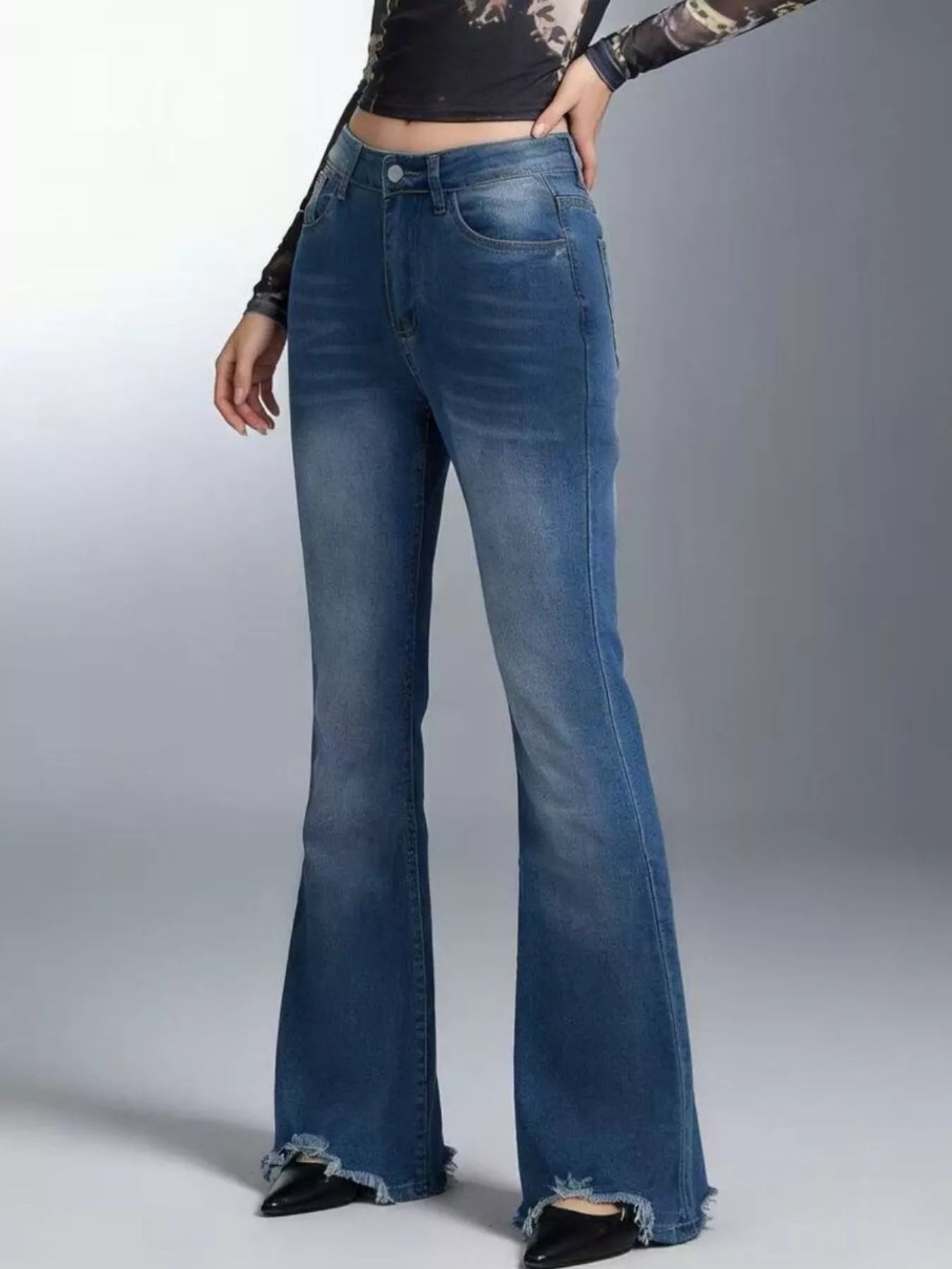 Raw Hem High-Waisted Flare Jeans