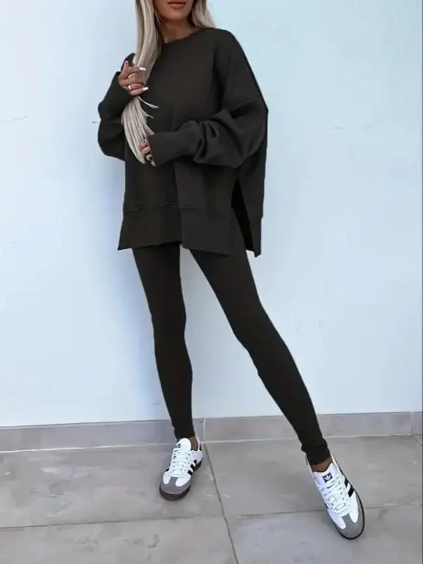 Women's Solid Sweatshirt & Skinny Pants Two-piece Set