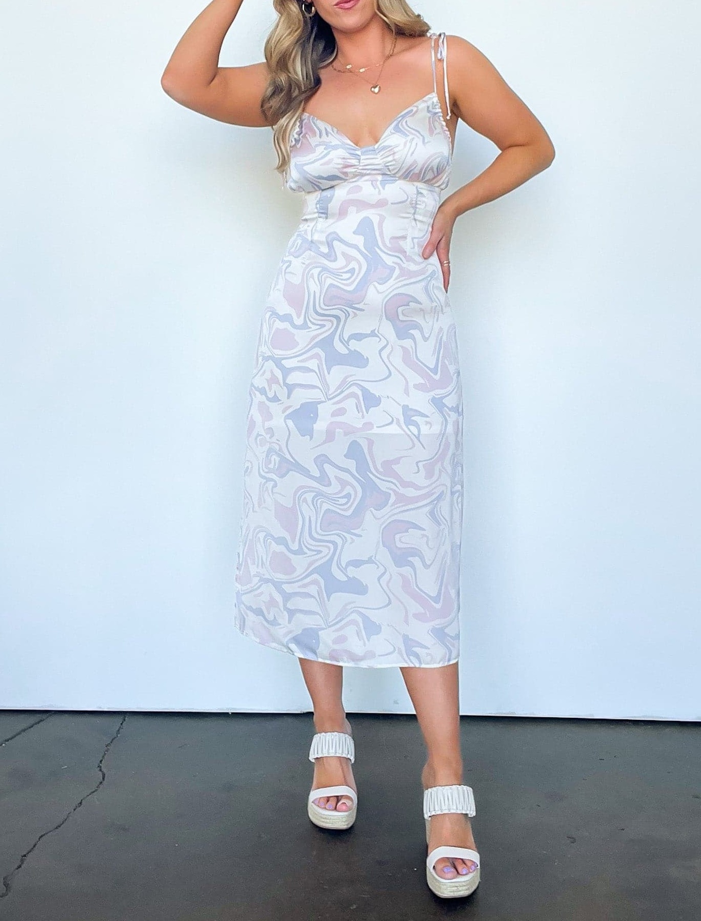 Hypnotized Tie Sleeve Abstract Print Dress