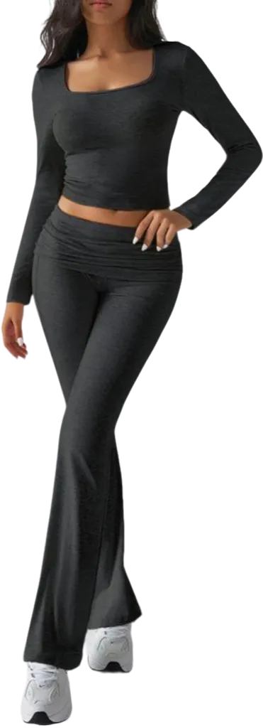 Women's Neck Crop Top & Flare Pants Sets (Just $3 a set!)