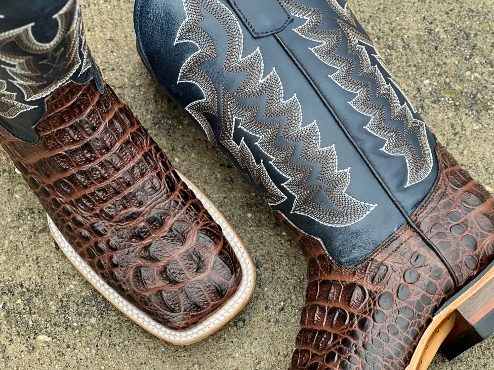 Men’s Brown Crocodile Leather Boots With Blue Shaft