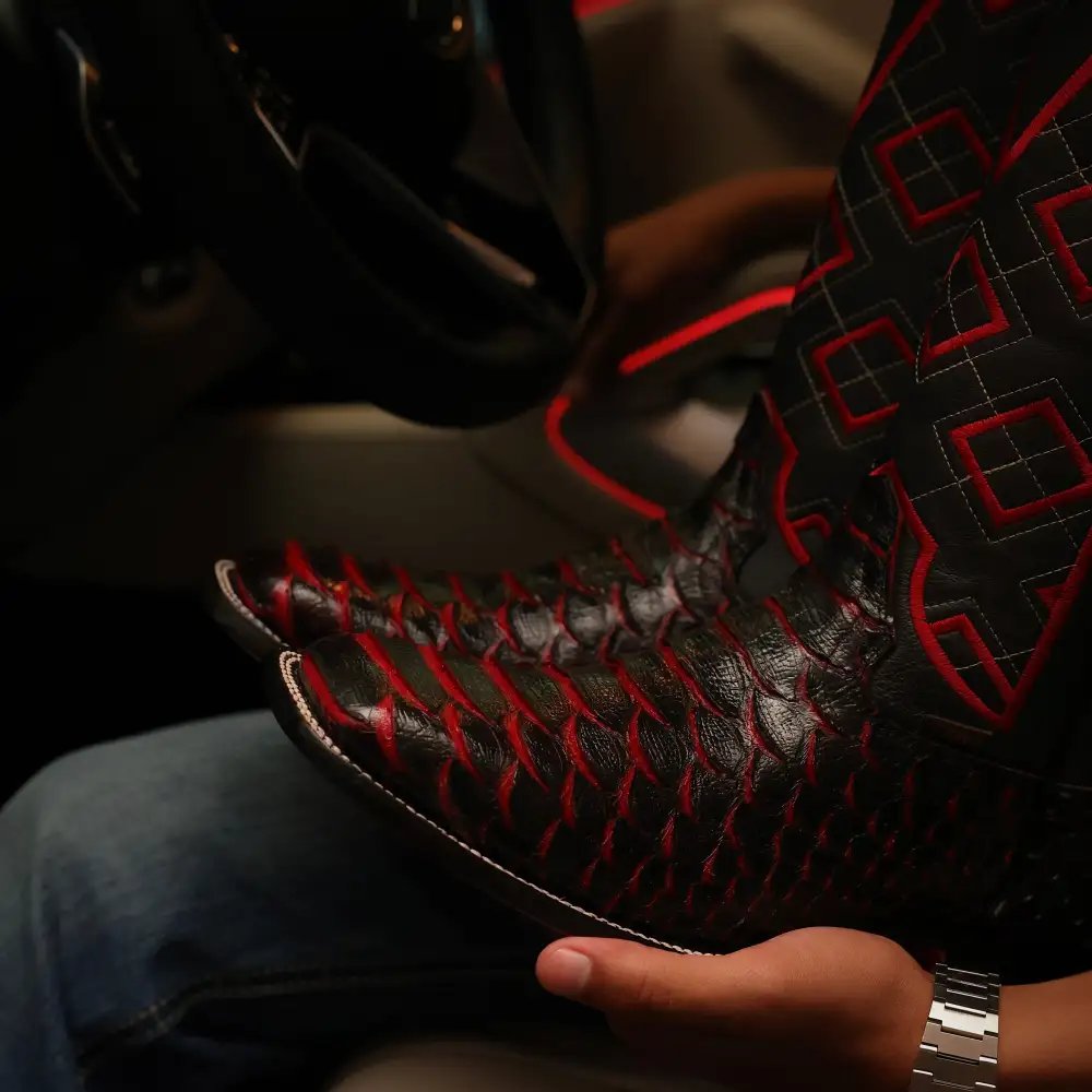 Black Cherry Jumbo Python Leather Boots — Square Toe