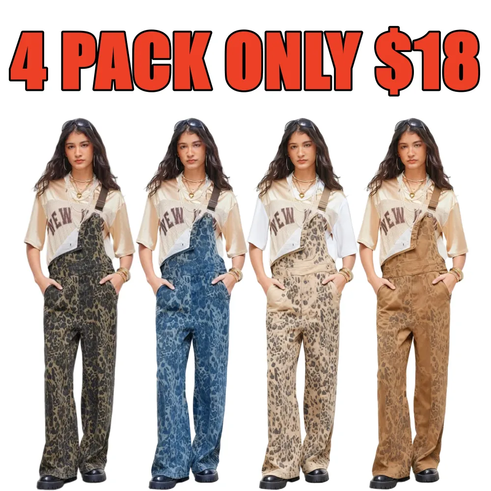 Women's Leopard Buckle Oversized Denim Wide Leg Jumpsuit