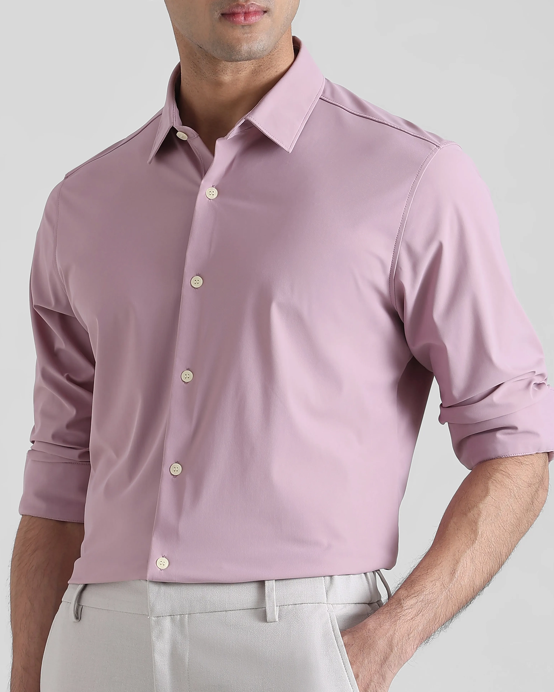 Leisure Soft And Comfortable Slim-Fit Lilac Shirt