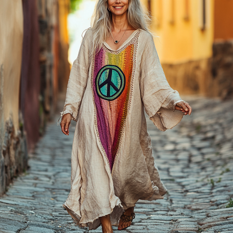 Vintage Hippie Loose Linen Dress 5198
