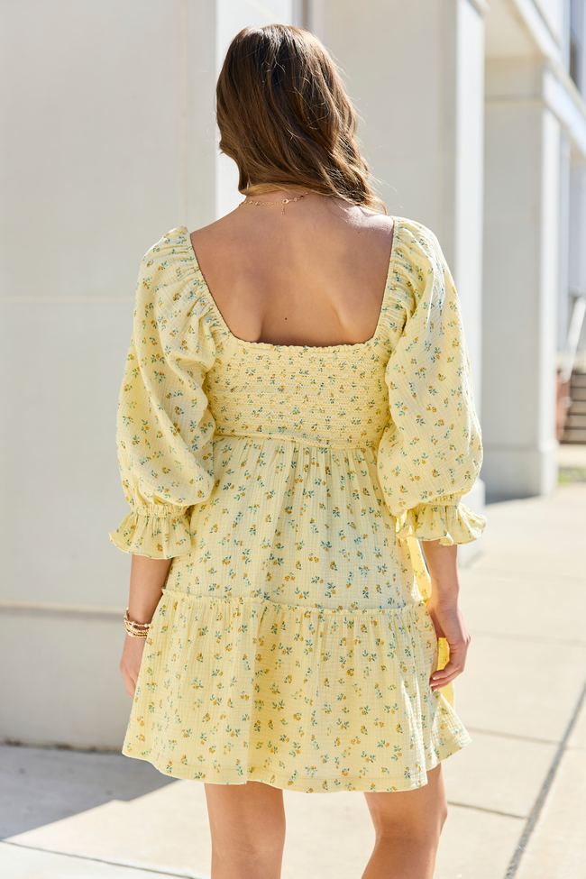 Quincy Yellow Floral Smocked Top Dress