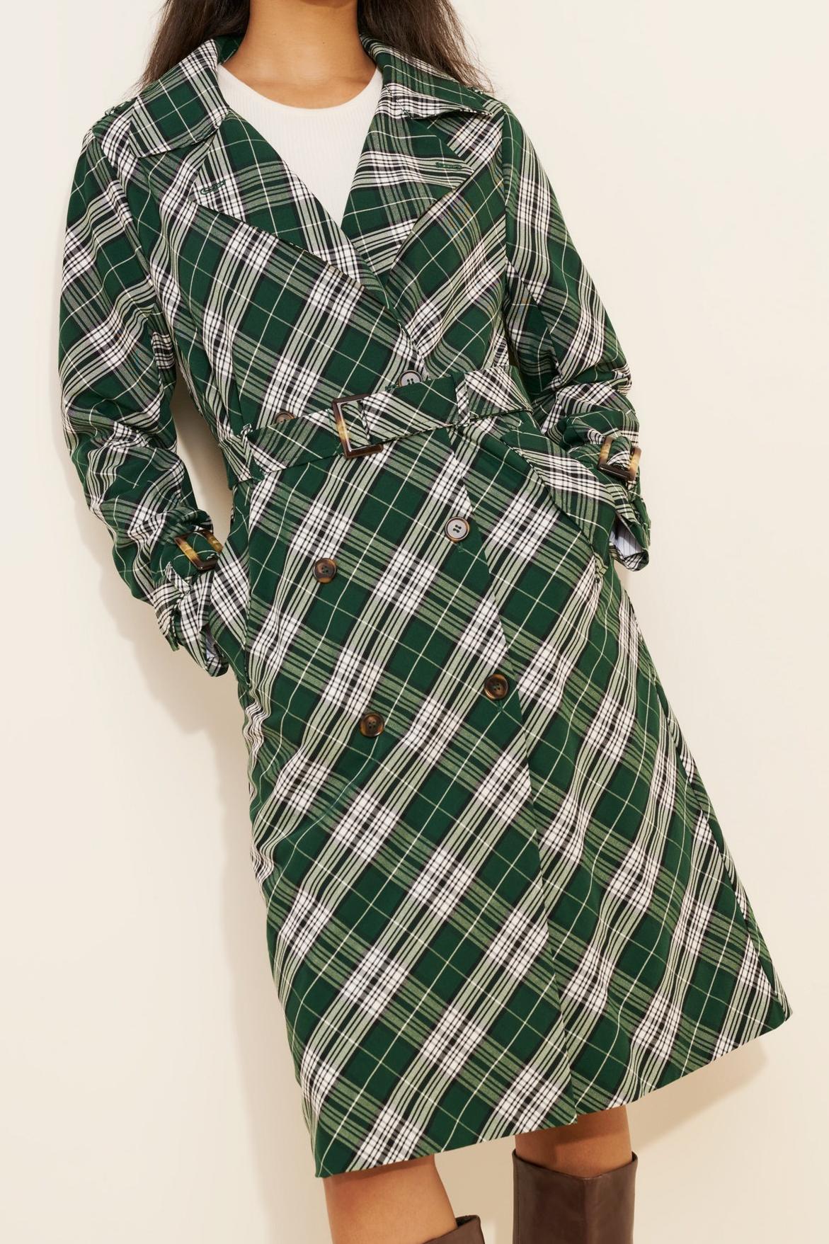 Plaid Longline Trench Coat