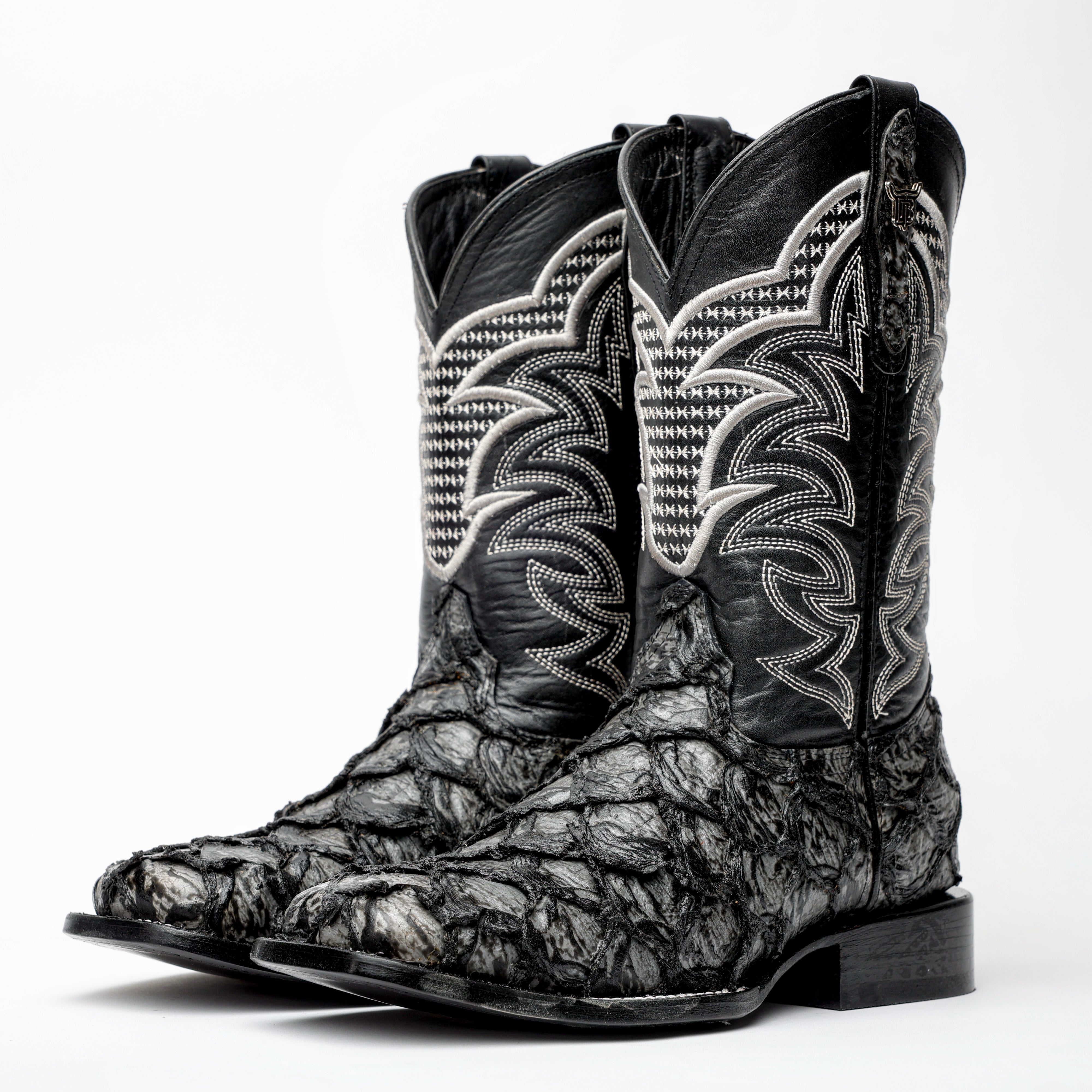 Grey Jumbo Pirarucu Leather Boots - Square Toe