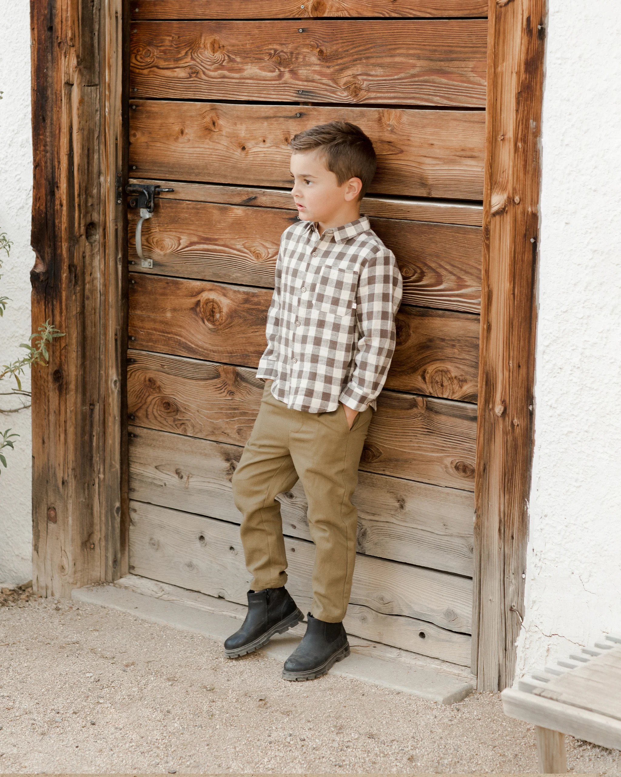 collared long sleeve shirt || charcoal check
