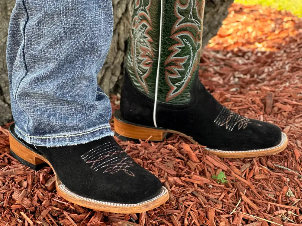 Men’s Black Roughout Leather Boots With Black Shaft