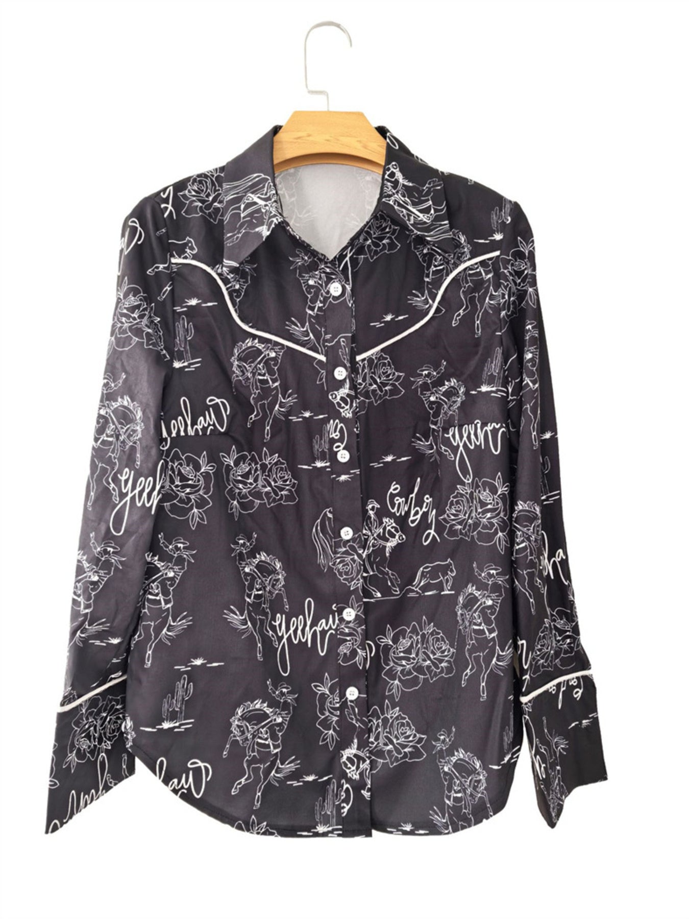 Printed Button Up Long Sleeve Shirt