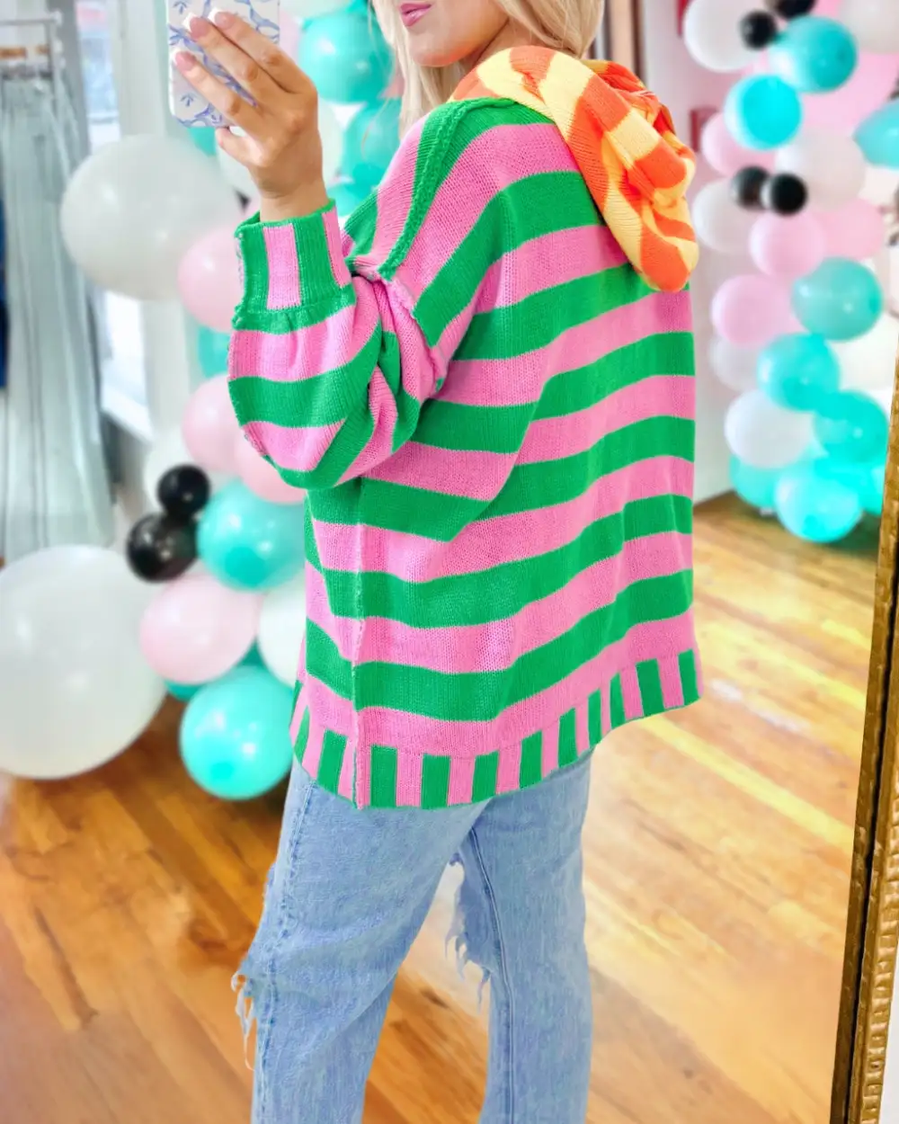 Vibrant Striped Hooded Sweater