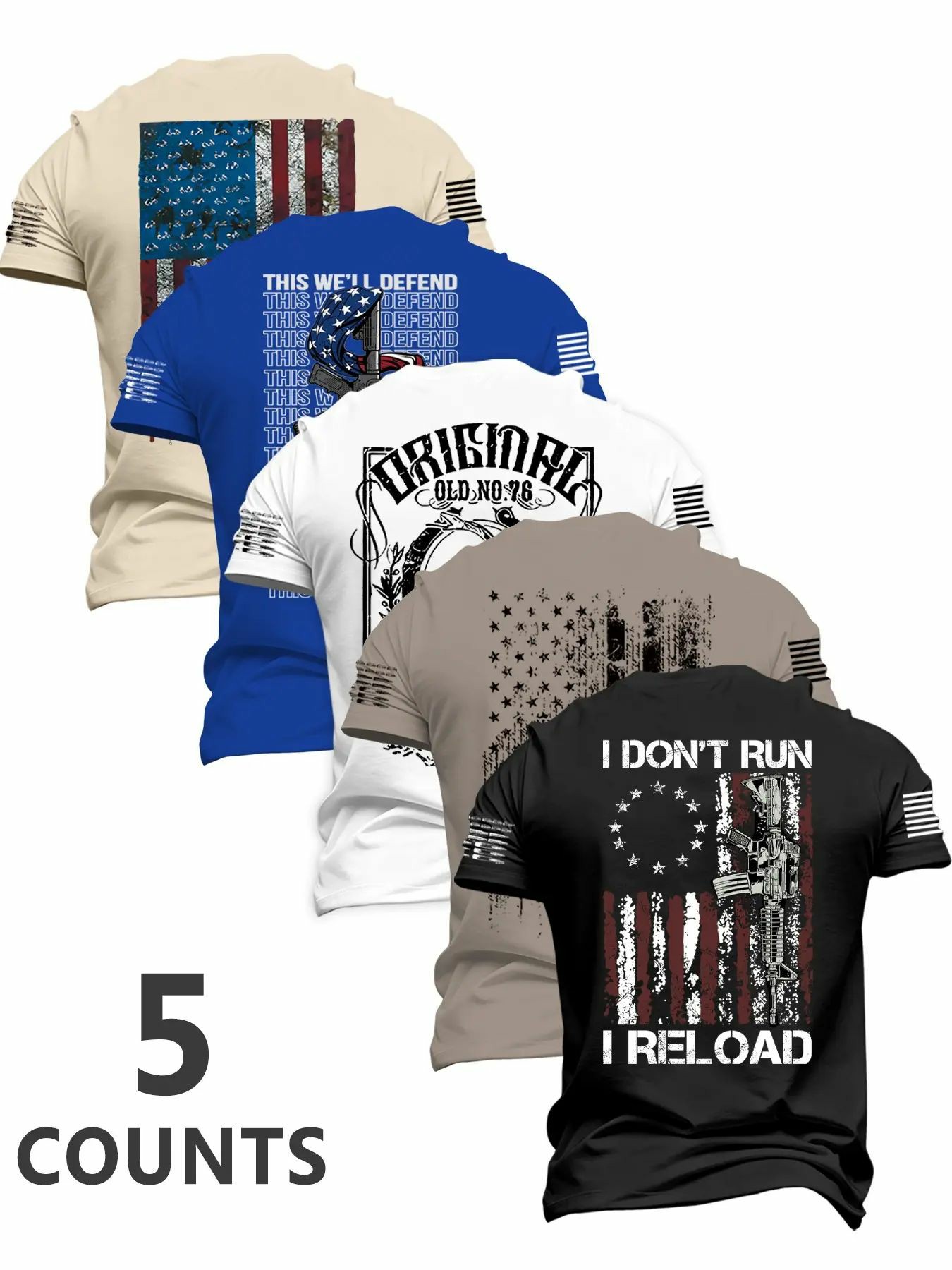 Men's Fashion Round Neck Casual Short Sleeve T-Shirt, Summer Comfortable Flag Print Outdoor Tee
