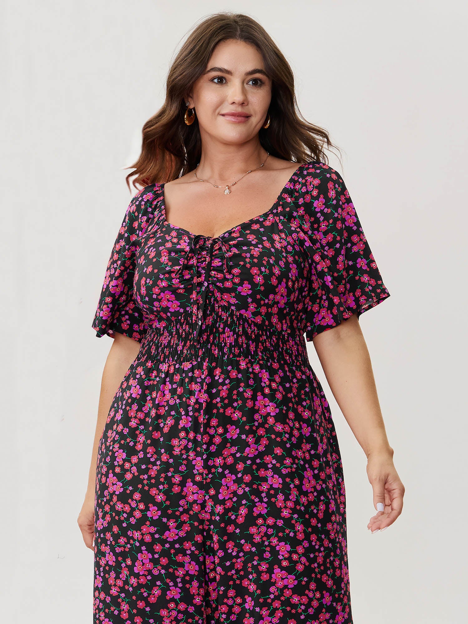 Floral Romance Shirred Waist Jumpsuit