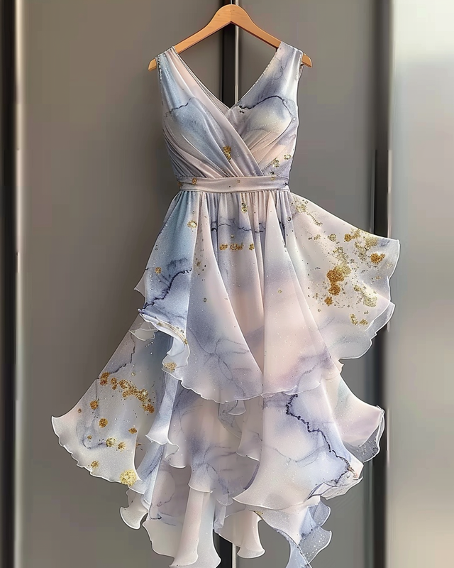 Summer vacation handmade gilded chiffon dress  0d17