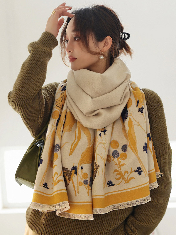 Vintage Imitated Cashmere Floral Printed Shawl&Scarf