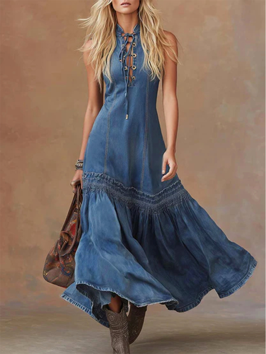 Women's Casual Sleeveless Denim Fishtail Dress