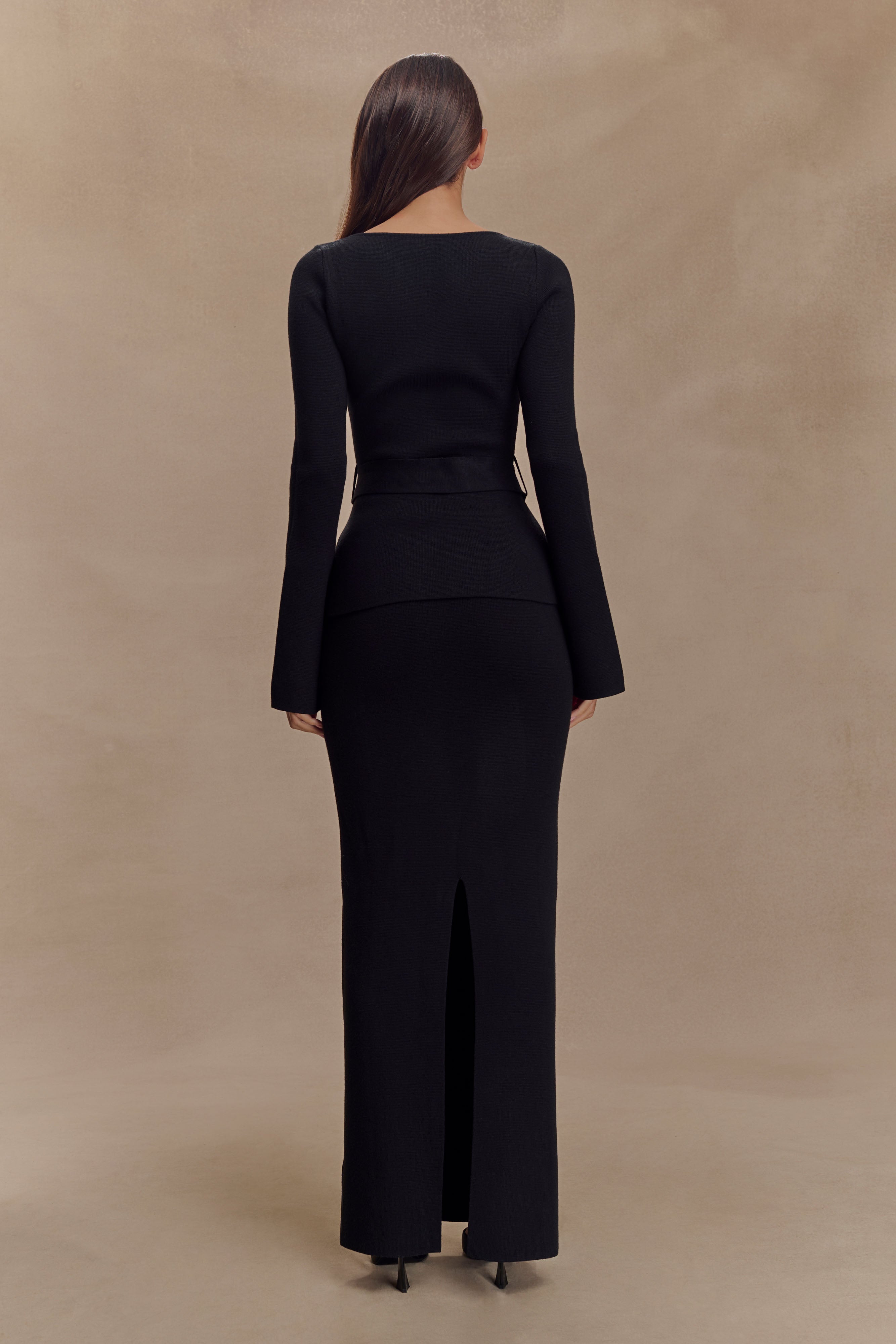 Black Belted Knit Top