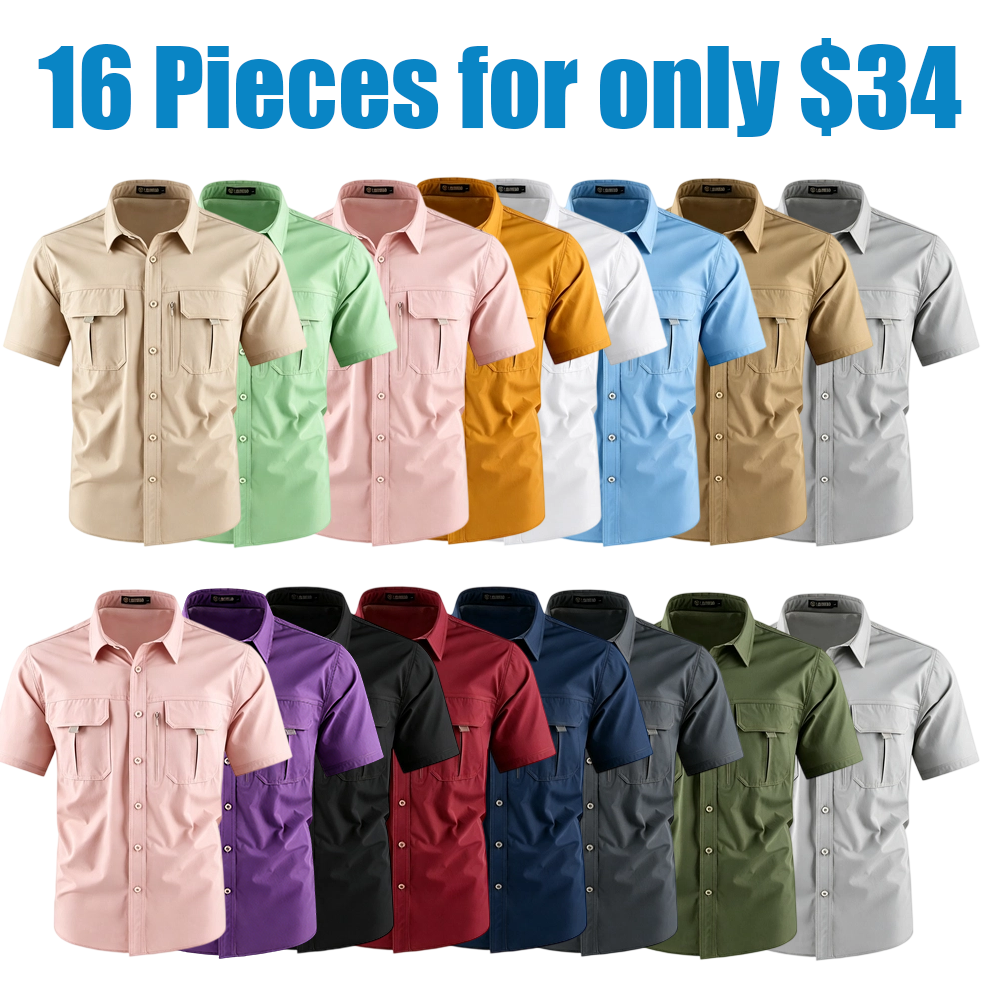 Men's American-Style Solid Color Shirt with Hidden Ventilation Holes Casual Summer Beach Nylon Shirt High-Quality Fabric Short Sleeves Button Closures