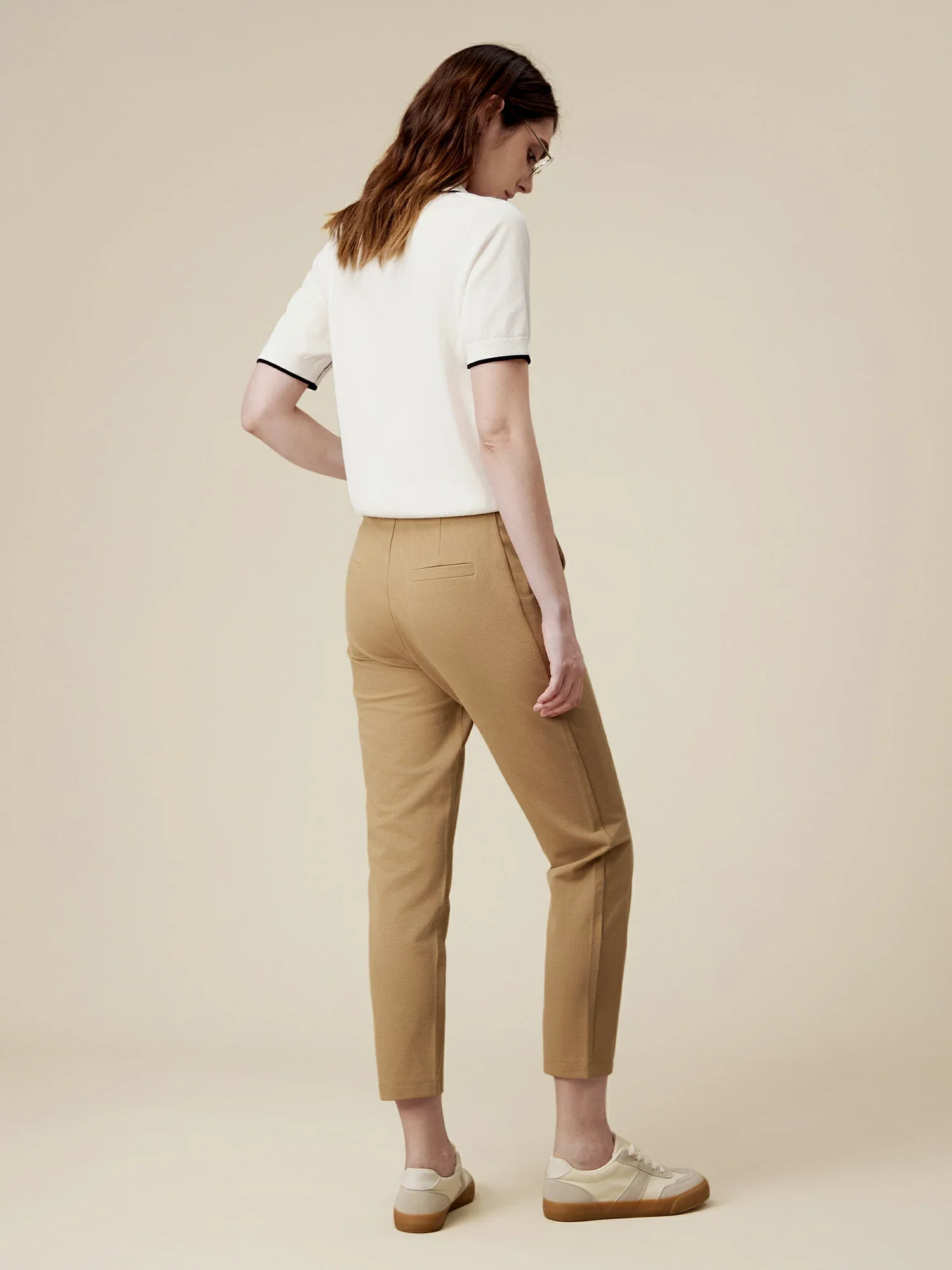 Lyocell Contrast Knit Blouse Top