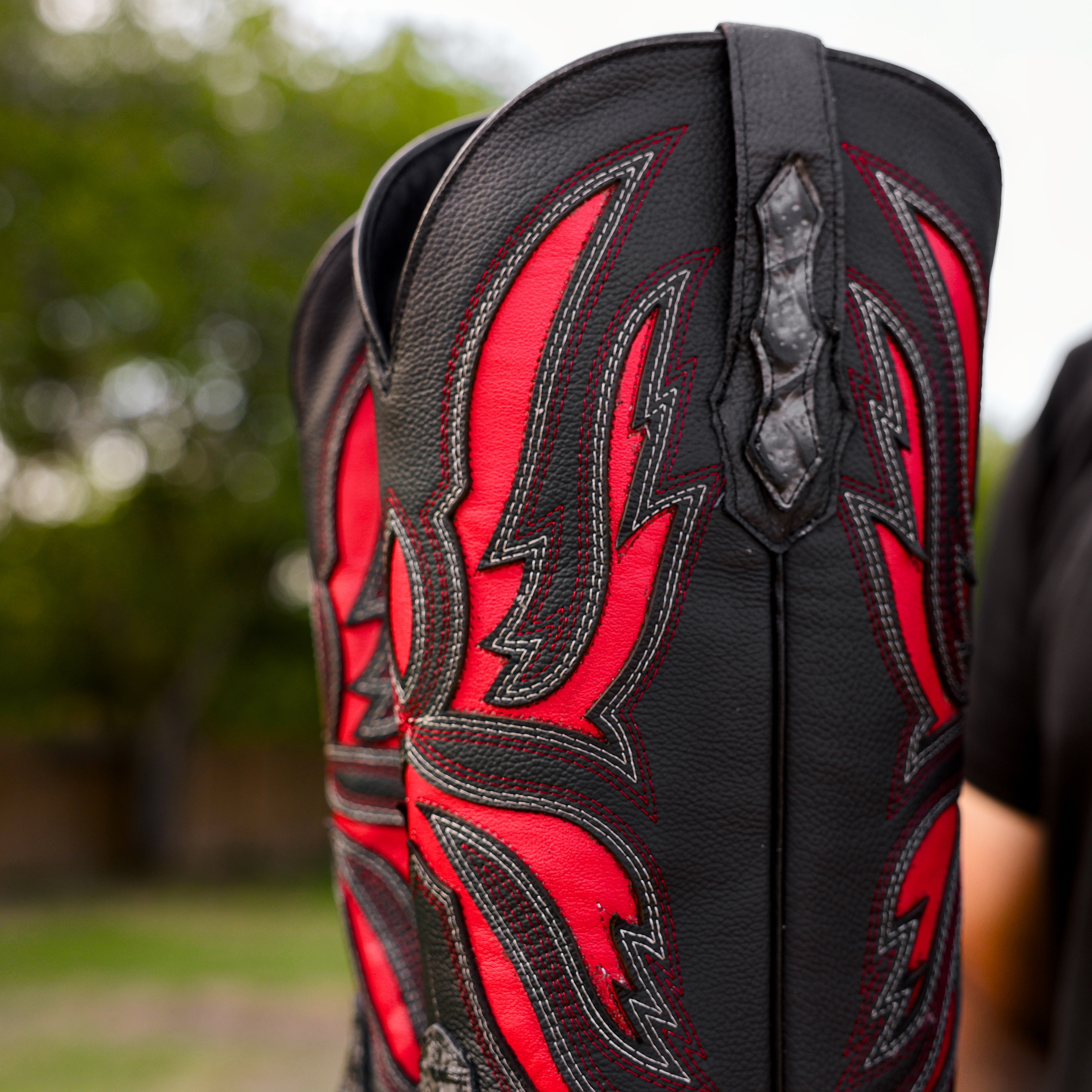 Midnight Grey Caiman Neck Leather Boots - Square Toe