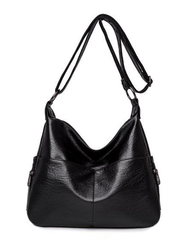 Vintage Solid Color Split-Joint Leather Shoulder Bag