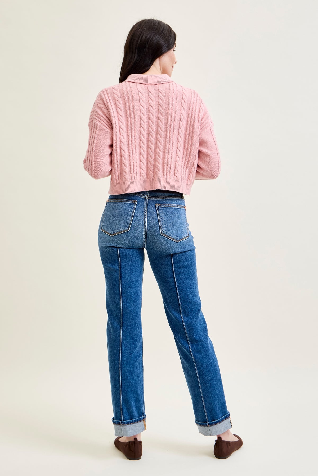 Sally High Rise Front Seam Detail & Cuffed Straight Fit Jeans