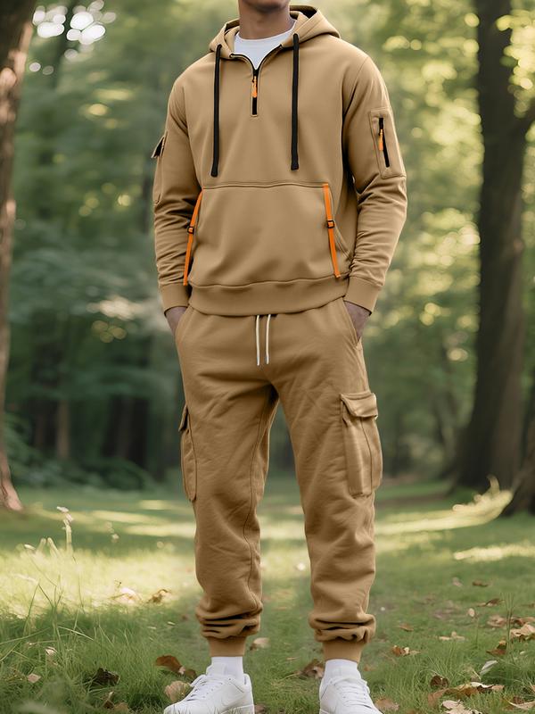 Men’s Hooded Winter Tracksuit Set – Warm Zip Jacket & Cargo Joggers