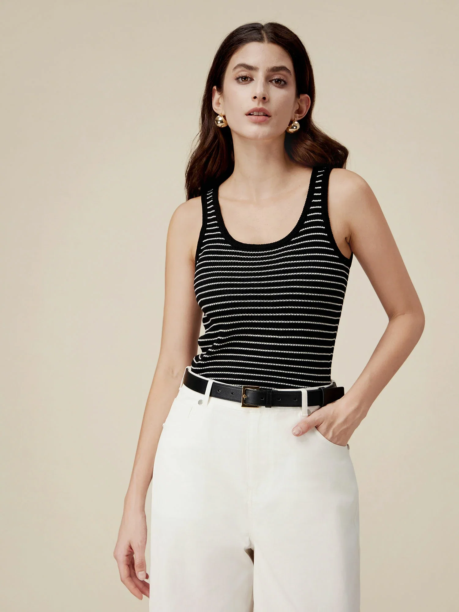 Lyocell  & Linen Striped Slim Fit Tank Top