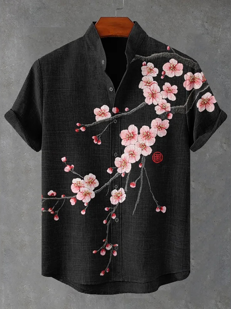 Men's Cherry Blossom Print Short Sleeve Shirt