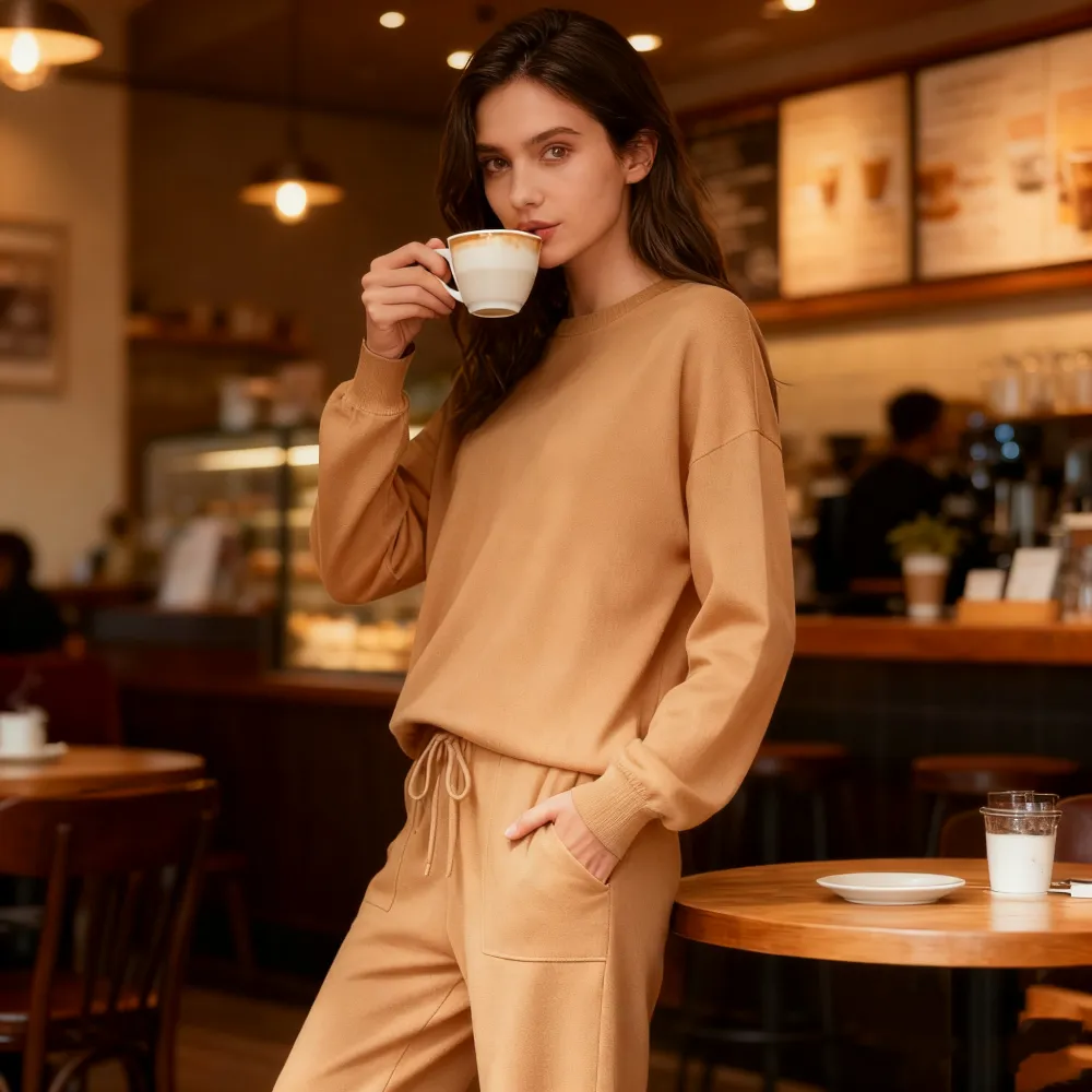 Women's Long Sleeve Knit Loungewear Jogger Set