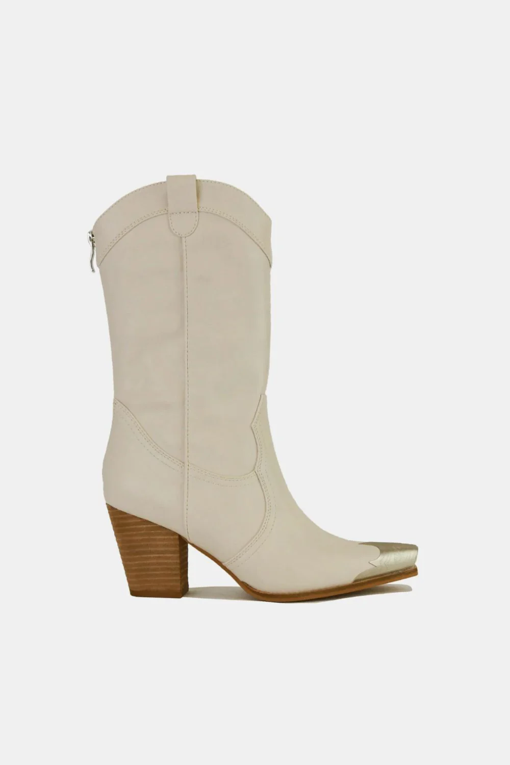 Metal-Toe Block Heel Ankle Boots in Ivory